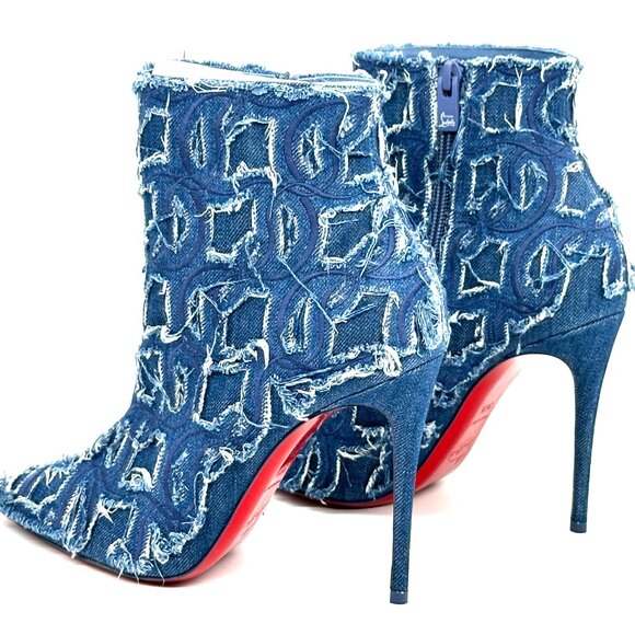 Christian Louboutin SO KATE BOOTY 100 Denim Ankle Bootie Boots Heels - Picture 11 of 16